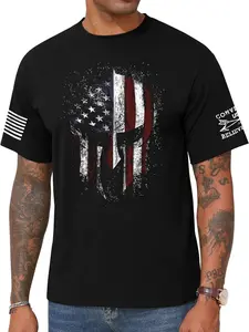 Men's USA Flag Graphic T Shirts American Spartan Patriotic Shirts for Men Punisher Shirt