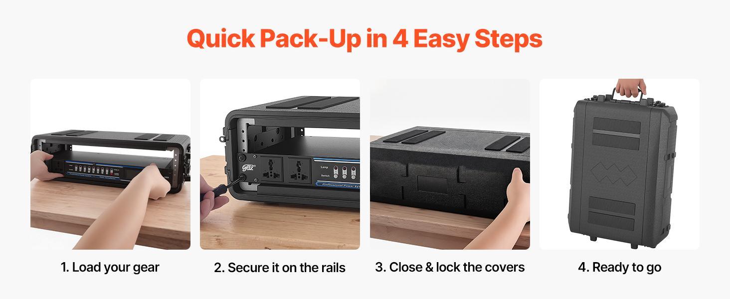 【Father's Day】VEVOR 2U Rack Case, 12 in Depth, Rackmount Flight Case Shallow Rack with Microphone Compartment, Polyethylene Construction, Recessed Latches, Easy Installation, for Amplifier, 8.7 in Internal Depth