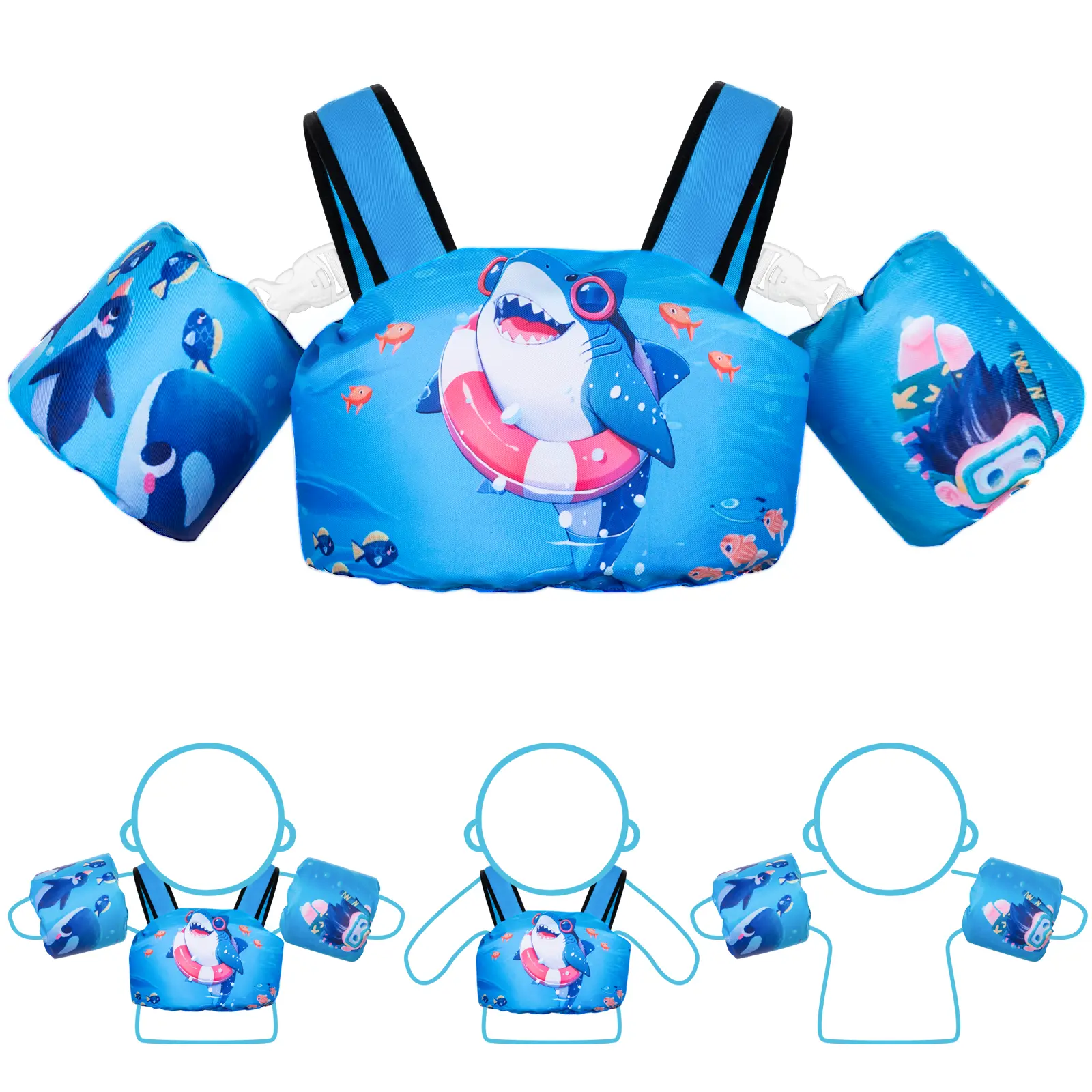 Kids' Swim Vest for 3-7 Years (22-66 lbs Boys & Girls) - Adjustable Shoulder Harness, Detachable Arm Wing Floating Sleeves, EN Standard Safe Support, Swimming Accessories