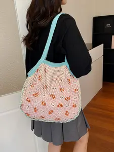 Women's Hollow Out Mesh Bag, 2026 New Fashion Canvas Backpack, Ideal for Commuting, Travel, Shopping, Stylish Vacation Woven Bag