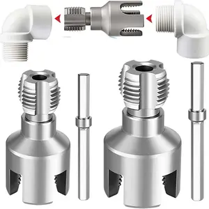2PCS Integrated Internal & External Pipe Threading Tool , Electric Drill Compatible 2 in 1 Pvc Pipe Threader Kit, Dual-Function Pipe Thread Cutting Tool