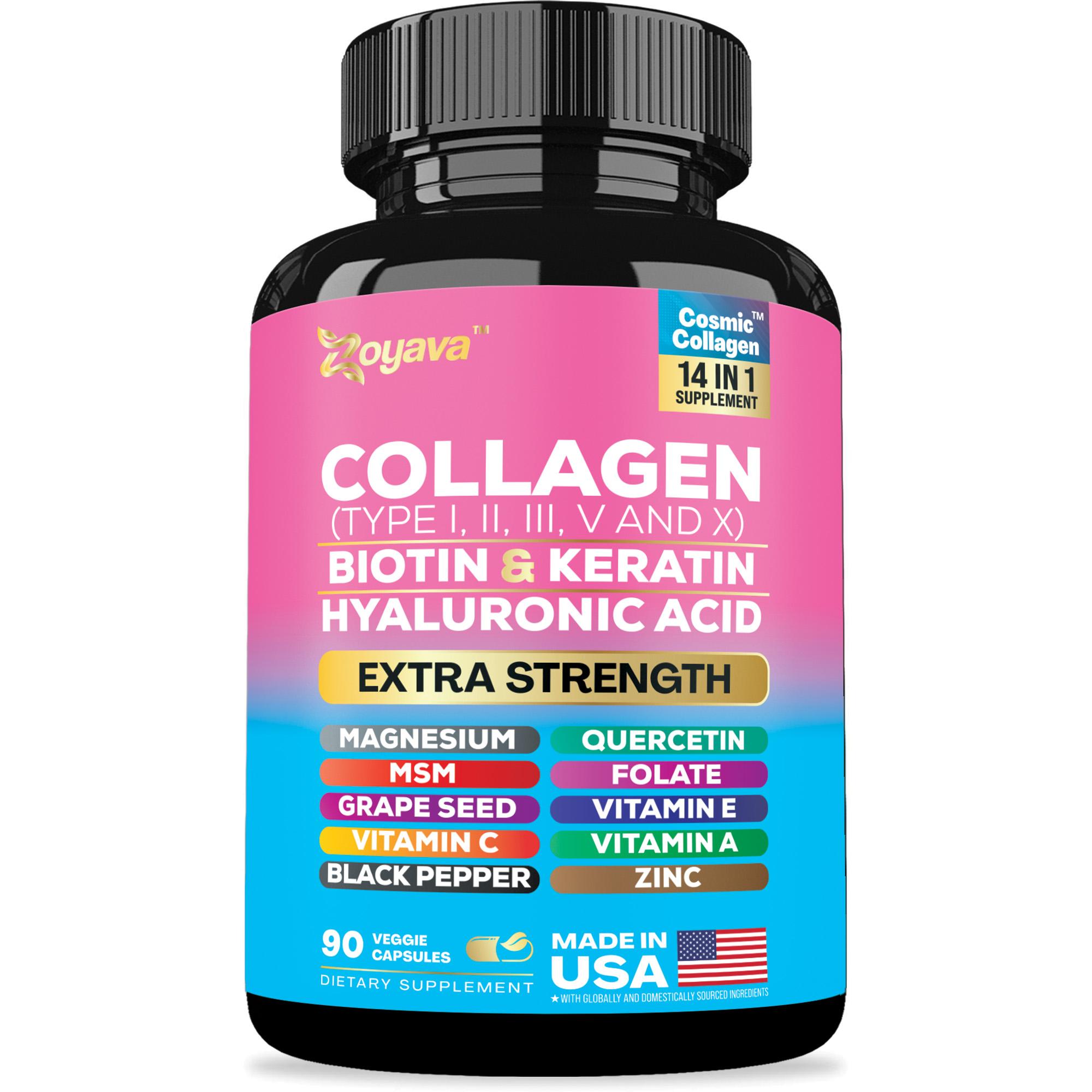 Zoyava Collagen Supplement - Type I, II, III, V and X - with Biotin, Keratin, Hyaluronic Acid & 13 Extra Strength Ingred