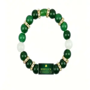 Agate Clover Beaded Bracelet with Rhinestones, Lucky Charm for Wealth and Prosperity, Perfect Gift for 2026