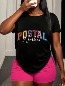 Women's Postal Worker T-Shirt with Postal-Themed Print - Short Sleeve Crew Neck Casual Uniform Suitable for Post Office, Mail Carrier, Casual Attire, Machine Washable Comfort Fit All-Season Professional Attire