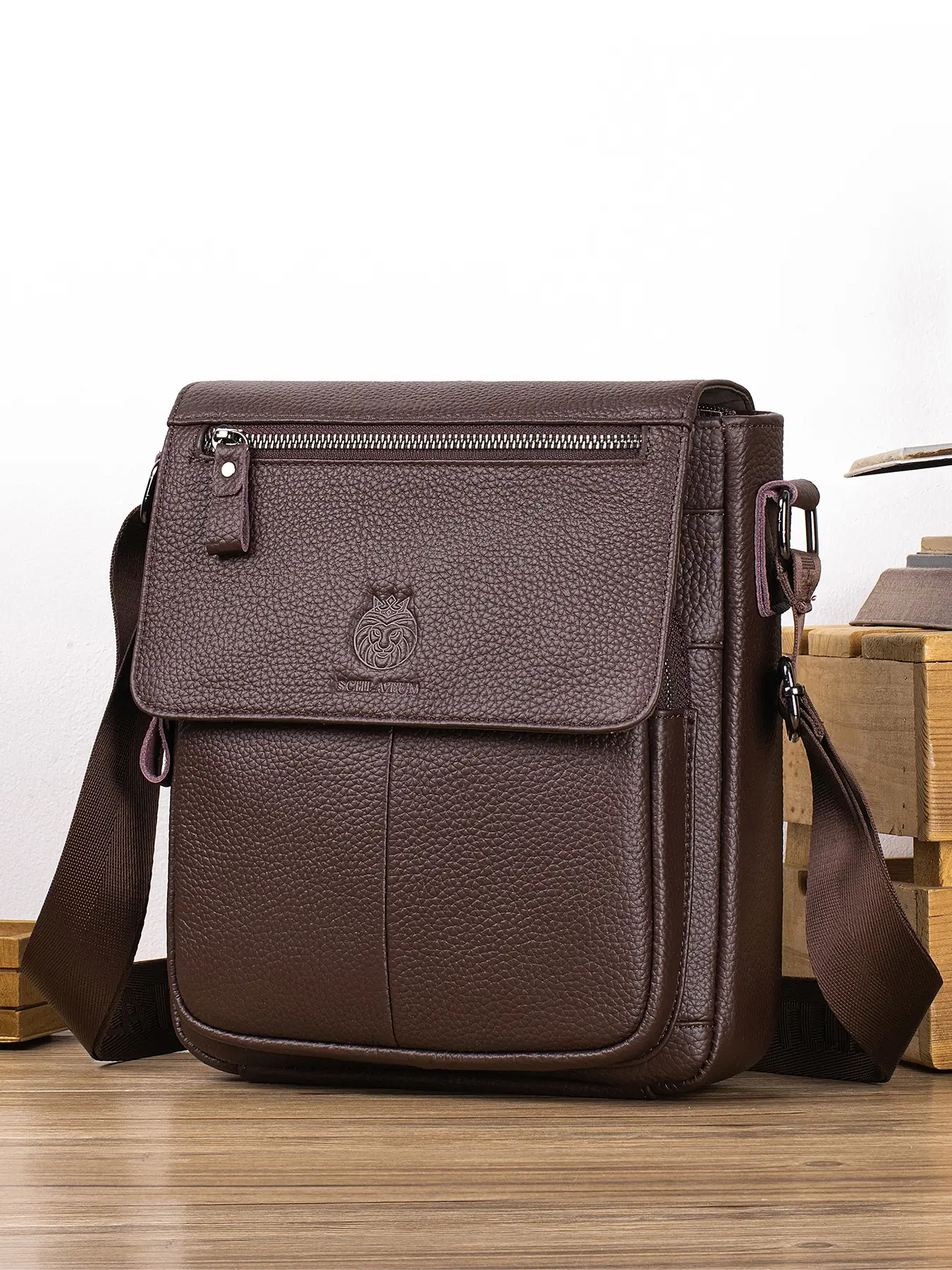 Genuine Leather Crossbody Bag for Men, Stylish Vintage Flap Messenger Bag, Multi-Functional Casual & Business Shoulder Bag, Leather Shoulder Bags, Zipper Crossbody Bag