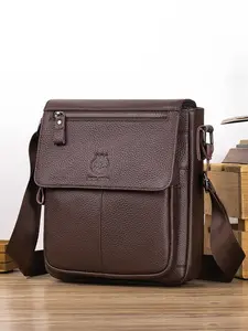 Genuine Leather Crossbody Bag for Men, Stylish Vintage Flap Messenger Bag, Multi-Functional Casual & Business Shoulder Bag, Leather Shoulder Bags, Zipper Crossbody Bag