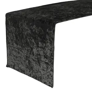 14 x 108 Inch Crushed Velvet Table Runner Black