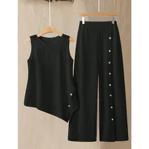 2025 Women's Irregular Hem Pants Suit Elegant Fashion Casual Buttoned Half-Sleeve Shirt Loose Two-Piece Set