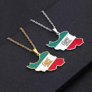 Iran Flag Map Pendant Necklace | Football & Basketball Fan Style | 2026 Football Events | Fashion Jewelry | Couple Style | Gift Selection | Gift For Him or Her
