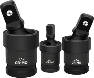 3 count Universal Joint Swivel Socket Adapter Set (1/4", 3/8", 1/2"), 360 Rotating, Chrome-Plated Steel, Universal Fit, Anti-Slip Design - Heavy-Duty Automotive & DIY Mechanics Tool Kit