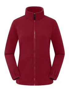 Women's Solid Color Polar Flee Zip Up Jacket, Casual Long Sleeve Windproof Warm Outerwear for Skiing, Women's Sportswear for Fall & Winter, Athletic Jackets