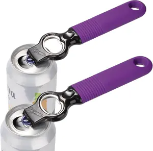 2-Pack Soda Can Opener and  Bottle Opener Bartender with Good Grip  Handle, Pop Top Can Tab Opener for Long Nails, Bottle Opener for  Hand and Seniors, Purple
