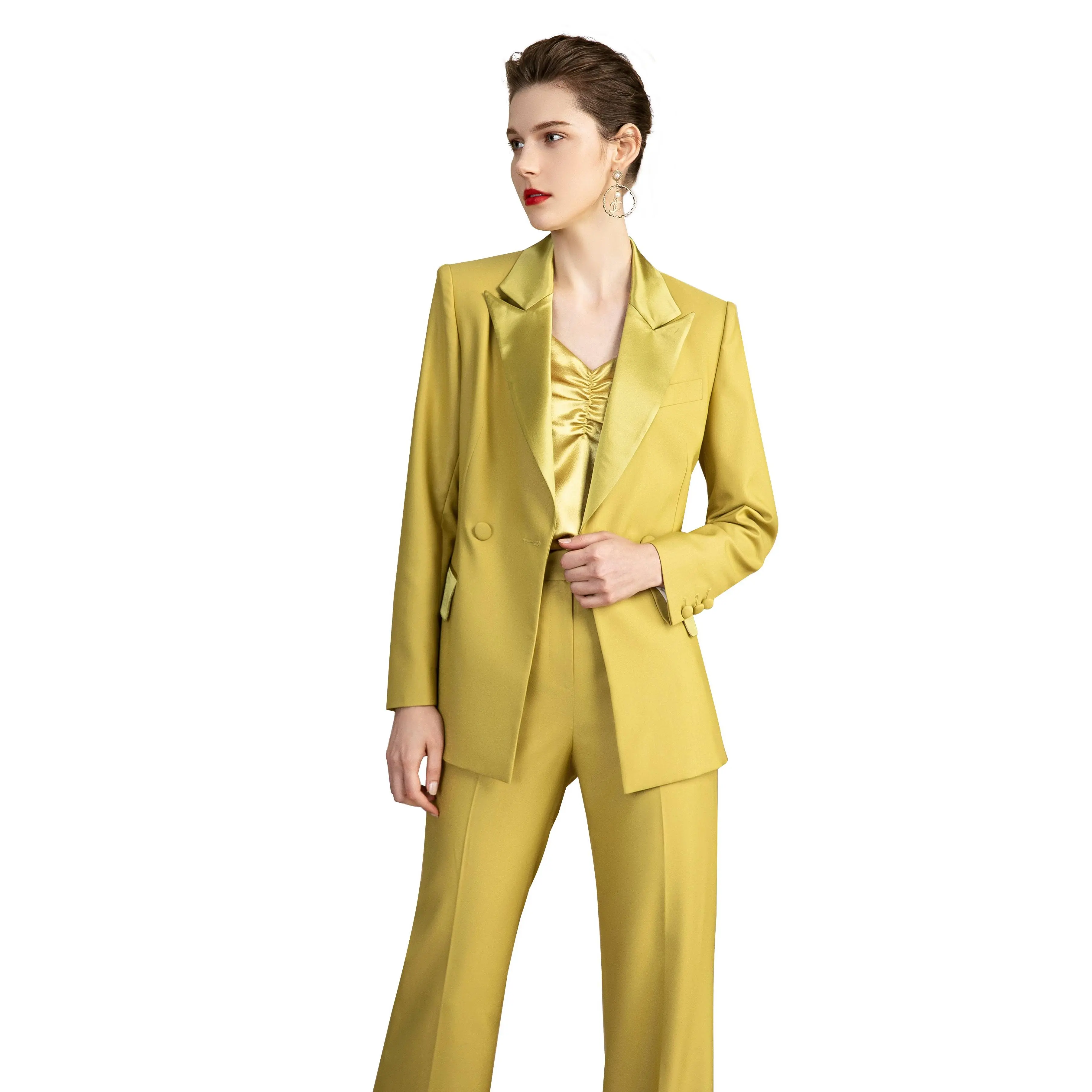 Olive Yellow Tuxedo Double Breasted Pantsuit