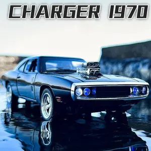 1:32 Dodge Charger 1970 Alloy Car Model, Diecast Metal Car, American Muscle Sports Car Toy, 4 Doors, 3 Sound Effects, Back Pressure, Lighted, Metal Collection