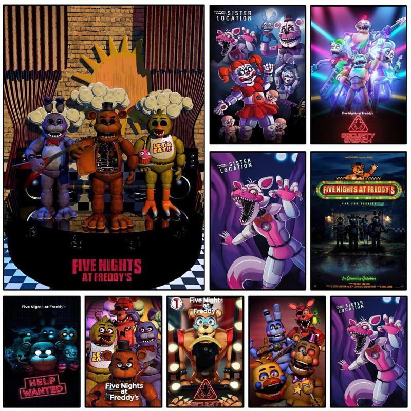Five N-nights at Freddy's Poster Sticky Wall Art Printing Waterproof Modern Aesthetic Home Living Bedroom Decor Trendy Room Decoration Gift Durable High Quality