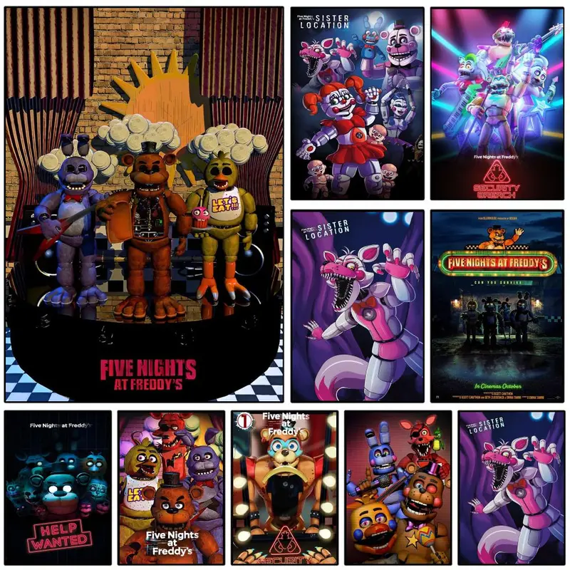 Five N-nights at Freddy's Poster Sticky Wall Art Printing Waterproof Modern Aesthetic Home Living Bedroom Decor Trendy Room Decoration Gift Durable High Quality