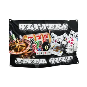 "Winners Never Quit" - 3x5ft - Funny Gambling Flag + Hanging Hooks For Casino Fans & Risk Takers – Trending Winners Mindset Decor For College Dorms & Bedrooms