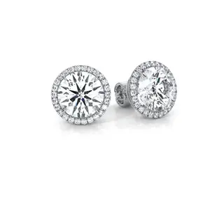 Javda Lab Diamond Round Halo Studs Earring with Push Back for Women 14K White Gold IGI Certified 6.62 Ctw.