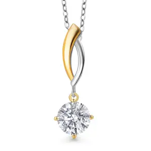 Gem Stone King 1.00 Cttw IGI Certified Lab Grown Diamond in 925 Silver and 10K Yellow Gold Pendant for Women | Round | D-E Color | VS1-VS2 Clarity | Gold Necklace for Women | 18 Inch Silver Chain