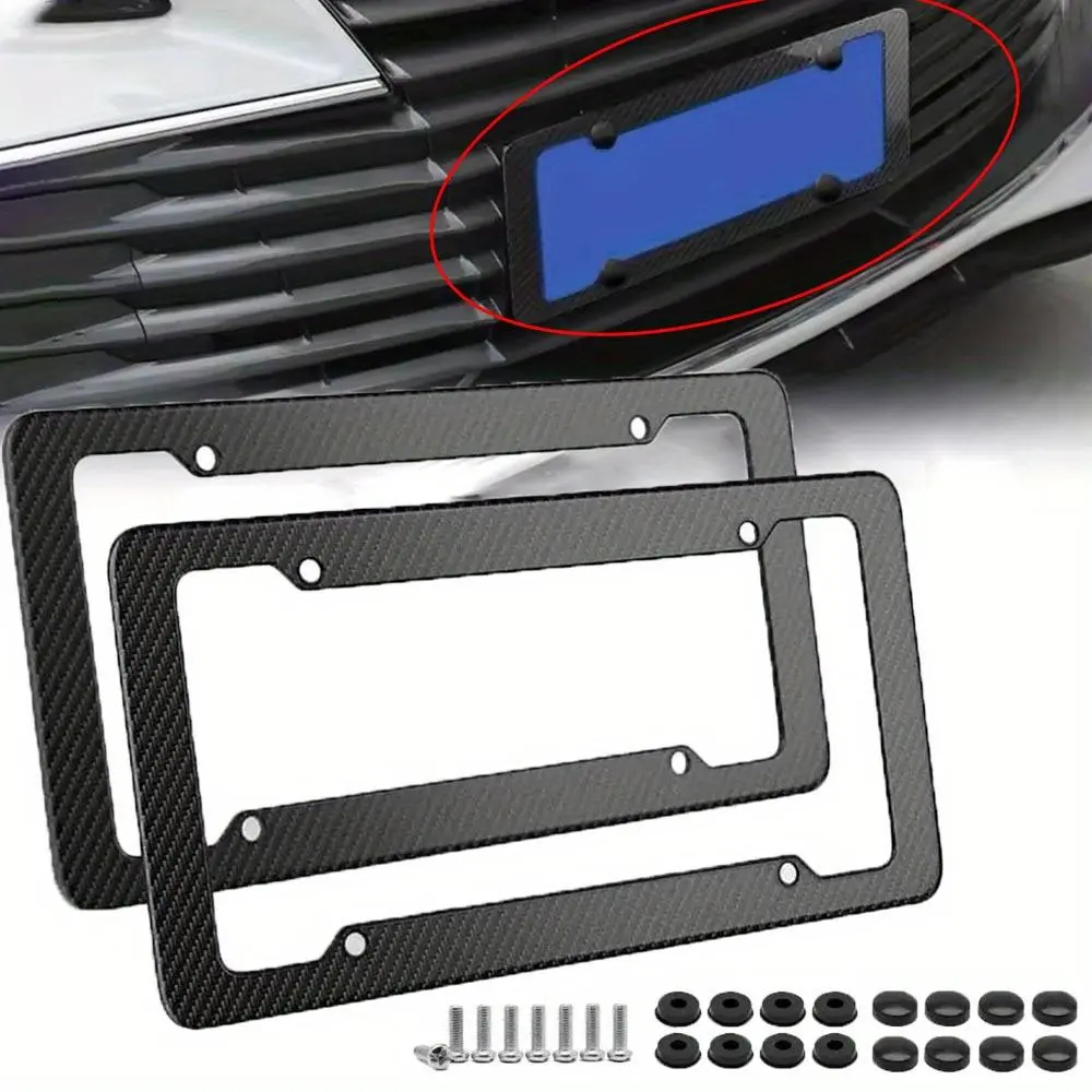Carbon Fiber Textured License Plate Holder, Car Exterior Protection Part with Standard Screw Kit, Car Accessories, Vehicle Exterior Accessories, Accessories For Car