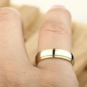 Couple rings, engagement rings, 4/6MM two-tone polished gold plated wedding rings, engagement and wedding rings