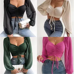 Women's Sexy V-Neck Peplum Blouse - Longsleeves, Flared Statement Top, Feminine Fabric Womenswear Shirt