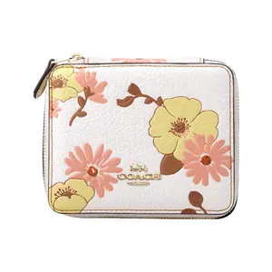 COACH Jewelry Box for Women – Mini Floral-Print Leather Makeup Bag with Gold Logo, Multi-Color