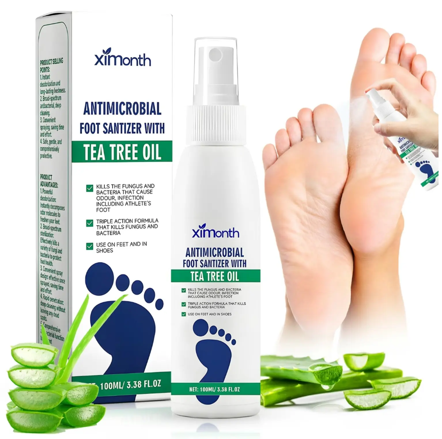 Foot Spray with Tea Tree Oil - Foot Sanitizer for Feet Odor - 3.38 Ounce Bottle,Foot Care Dry Feet Plantar Moistuizing Deodorant,Advanced foot Spray