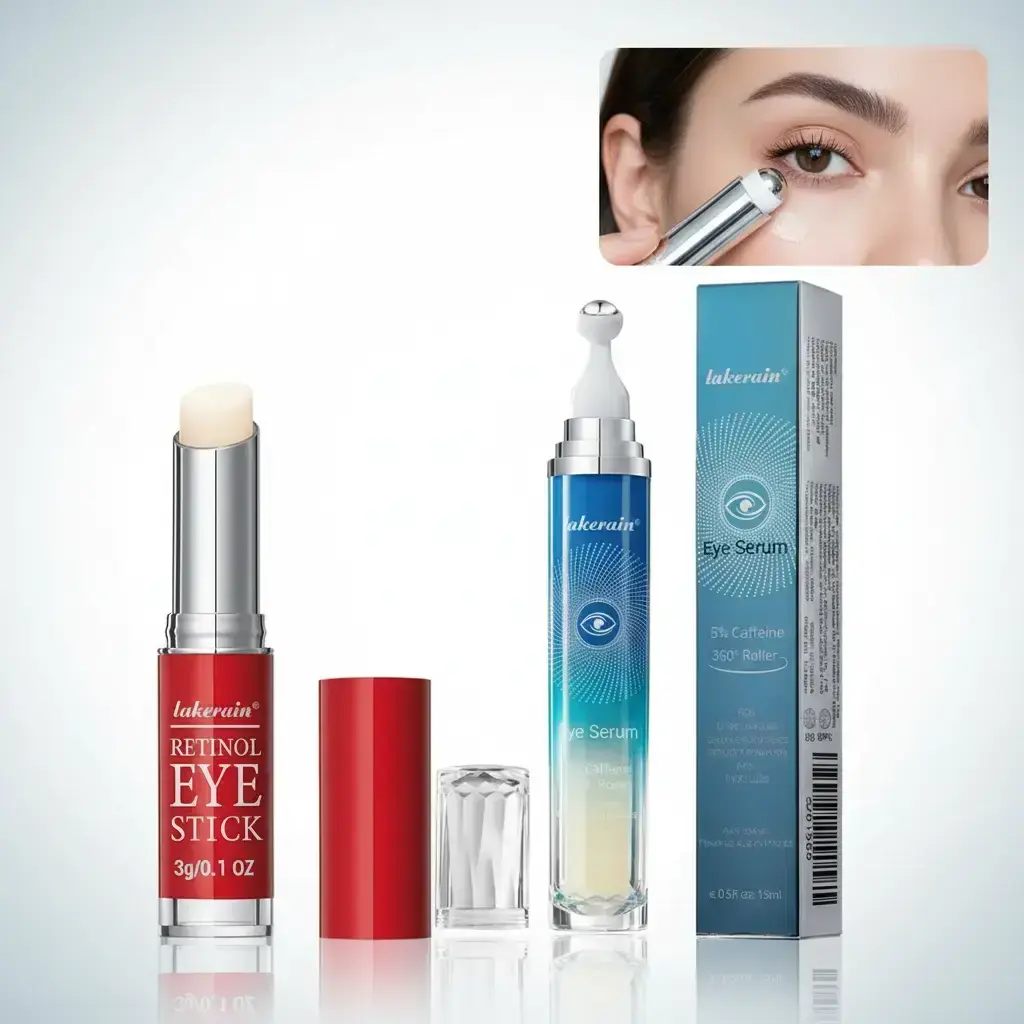 Retinol Eye Stick & Roll-on Anti Aging Eye Cream Bundle, Eye Serum Set, Eye Brightener, 3g Eye Stick and 15ml Hydrating Cream for Dark Circles, Puffiness, Fine Lines, Suitable for All Skin Types
