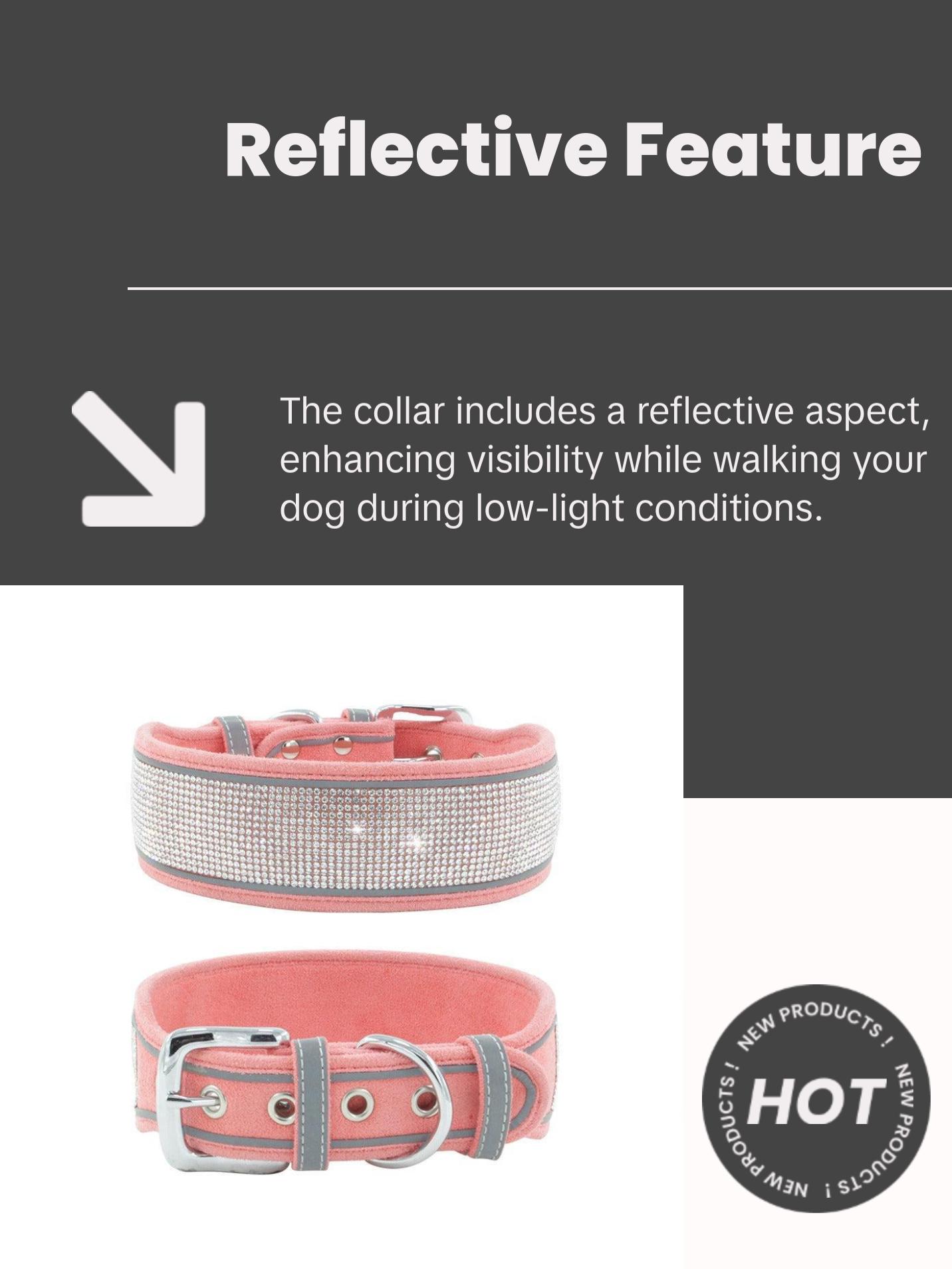 Reflective Dog Collar Shiny Rhinestone Pet Collar Medium sized Dog Chain Soft and Comfortable Walking Rope