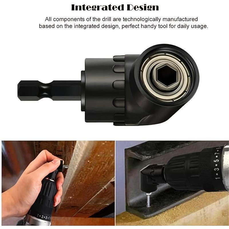 【Valentine's Day】6pcs Right-Angle Drill Bit Accessory Set, Including 3 360° Rotatable 1/4, 3/8, 1/2 Inch Impact Grade Socket Adapters, 2 105° Hex Shank Angle Drill Adapters And 90° Bevel Drill Bit, Tool Kit Heavy Duty