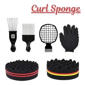 5 Pcs Hair Sponge Set with Magic Curl Glove, Afro Twist Sponge Brush, Metal Pick Comb & Twist Comb for Men’s Hairstyling and Natural Curls