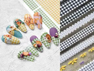 Plaid Pattern Nail Art Sticker/ Ultra Thin Checkered Grids Peel Off Tips Stickers