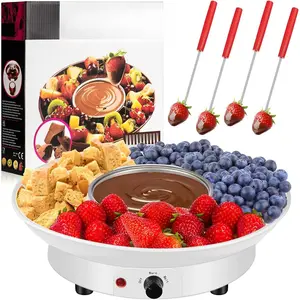 Electric Fondue Pot Set  Fondue Kit House Warming Gifts Ideas Electric Fondue Maker with 4 Forks Detachable Serving Trays for Melting Warming Caramel Cheese Sauce Date Night (White) Chocolate Fountain