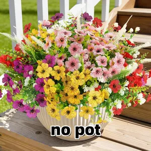 18 Bundles Decorative Farmhouse Floral Artificial Flowers for Outdoor, No Fade Spring Fake Plastic Flowers, Eucalyptus Violet Camellia Foxtail Grass, Garden Decor Plants