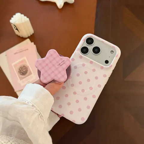 Korean Minimalist Polka Dot Phone Casing for Apple 17 Pro Max, Magnetic Stand, Silicone Soft Cover, Fashionable Creative Design, Protective, Protector, Smartphone Accessories