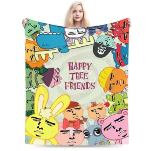 Happy tree friends, ultra-soft flannel blanket, suitable for all seasons, high-quality fabric that is skin-friendly and breathable, a perfect gift for sisters