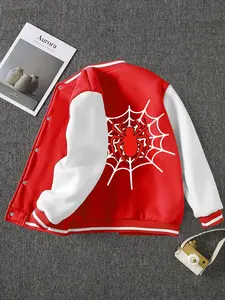Boys' Spring & Fall Cartoon Spider Print Jacket, Comfortable Casual Athletic Sports Coat, Fitted Style, Moderate Fabric Thickness