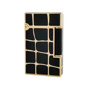 Dupont 1:1 Original Black Lacquer Gold TikTok Shop Lighters No Fuel Twisted Grid Gift Glossy Croc Gift BF