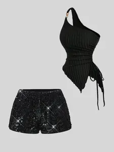 Classic sexy sequined party shorts set for women
