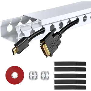 White  Raceway Kit, 77 (5x15.5) inch Open Slot Wire Covers for Cords,  Management System to  Under Desk/TV//Net/Power Cords(Pack 5)