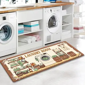 1pc Flannel LAUNDRY ROOM Decorative Floor Mat, Non-Slip Rug, Machine Washable Fade-Resistant, Soft Comfortable Durable, Suitable for Living Room Bedroom Kitchen Office Hallway Laundry Room Tapestry Yoga Mat, Home Aesthetic High-Quality New Decoration