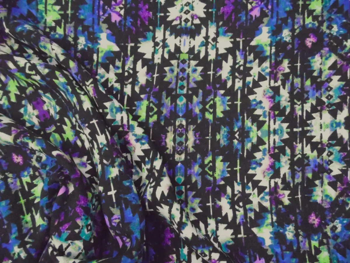 Fabric Challis Rayon Apparel Aztec Purple Green Blue Black E50