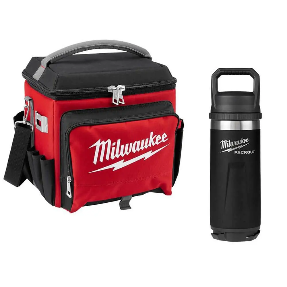 22 Qt. Soft-Sided Jobsite Cooler with PACKOUT, 18 oz. Insulated Black Bottle with Chug Lid for Camping, Hiking, Picnics