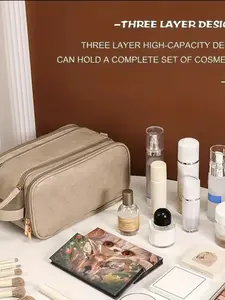 Large Capacity Makeup Bag, Travel Cosmetic Bags, 1 Count Portable Cosmetic Storage Bag, Zipper Makeup Organizer Pouch, Makeup Brush Organizer, Multiple Compartments, Waterproof Versatile Storage Bag for Travel, Outing, Daily Use