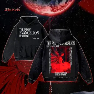 Neon Genesis Evangelion EVA Unit 01 Vintage Wash Hoodie Anime Mecha Graphic Oversized Streetwear Pullover Hoodie Heavyweight Cotton Retro Washed Style