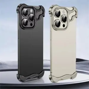 Luxury Alien Metal Borderless Phone Case For iPhone 12 13 14 15 16 17 Pro Max Lens Protection Shockproof Aluminum Alloy Back Cover