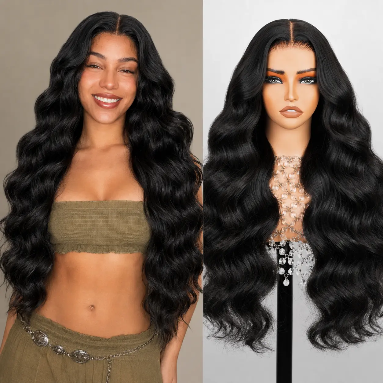 13x4 HD Transparent Lace Front Human Hair Wig, Body Wave Lace Frontal Wig with Pre-Plucked Natural Hairline & Baby Hair, 180% Density Full Volume Natural Black Wig for Black Women, Available in Body Wave Deep Wave Straight Styles
