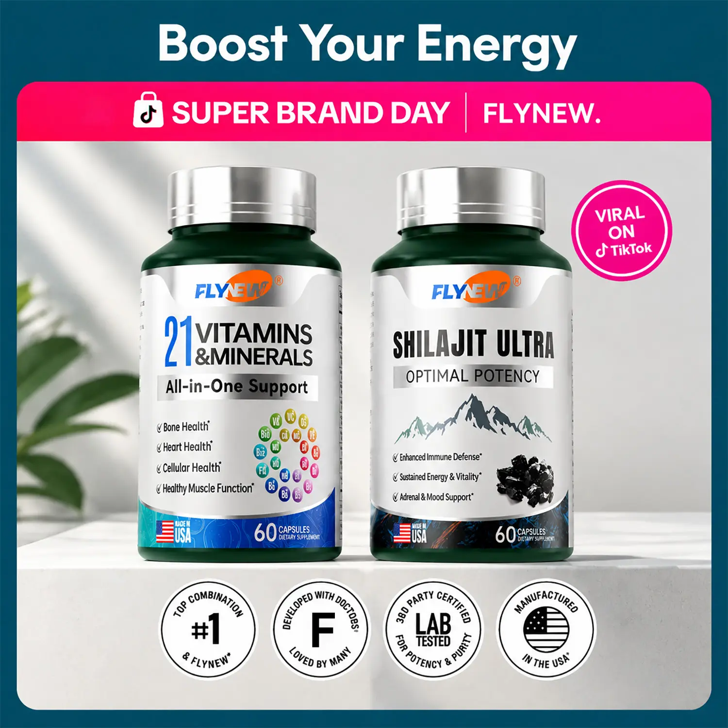 Flynew Shilajit Ultra B12 Energy Boost 240 Capsules