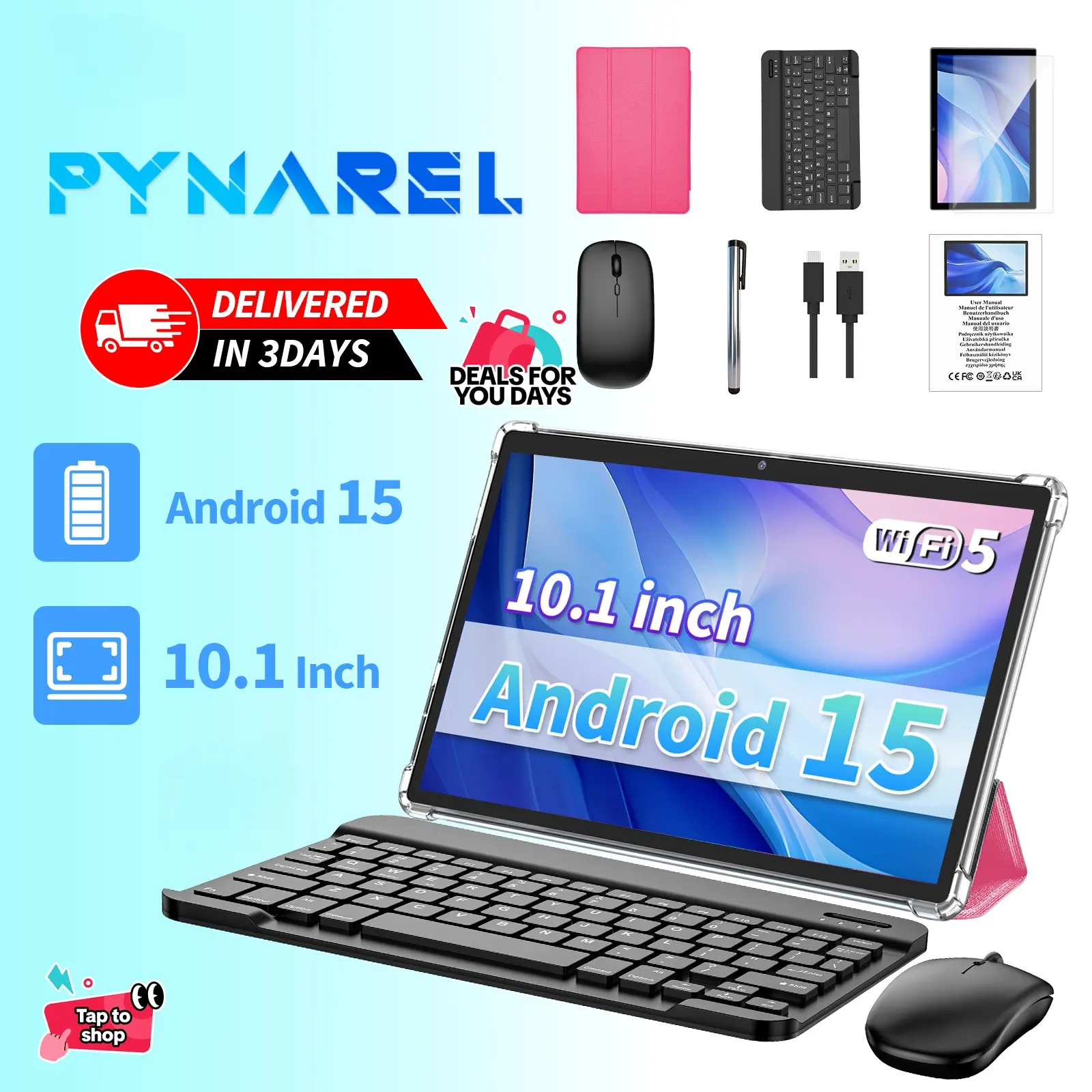 【DealsForYouDays】2026 Android 15 Tablet, All-in-1 Gift Bundle with Keyboard, Mouse, Stylus & Case, for family entertainment, Easy Setup for Family, Outdoor Fun summerwins